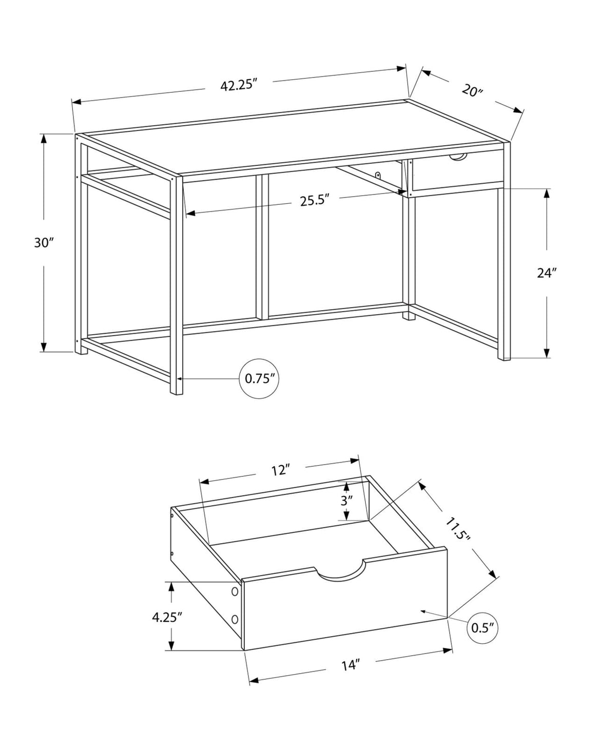 Compact Black MDF Computer Desk with Storage Drawer for Home Office