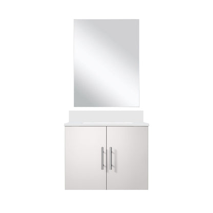 Glossy White Bathroom Vanity with Marble Top & Mirror