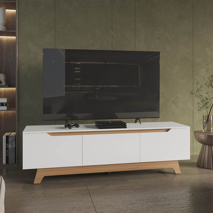 Woodall TV Stand - Modern White & Natural Oak Entertainment Center