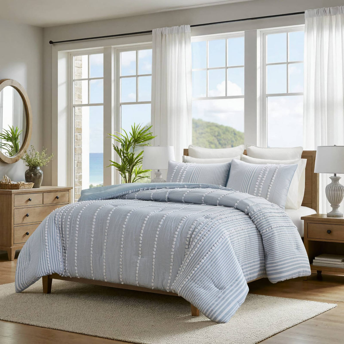 King Cotton Comforter Set - Blue Stripe
