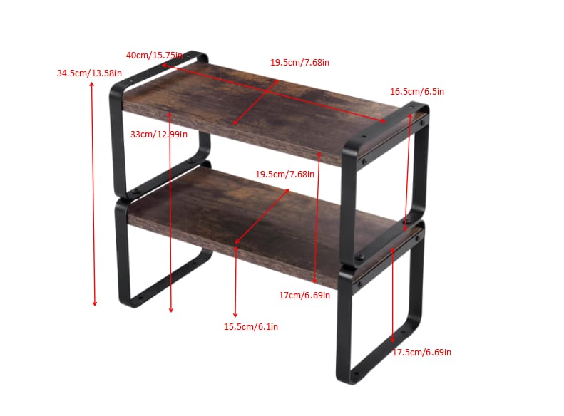 2 Tier Black Metal Shelf - Rustic Wood Display Shelves for Living Room