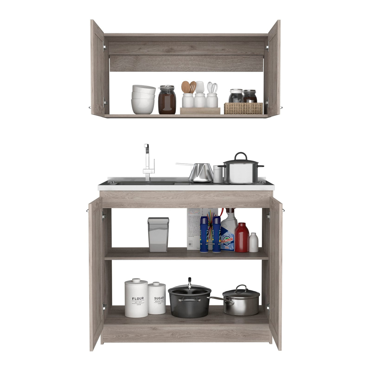 Light Gray Engineered Wood Cabinet Set 30.8" W
