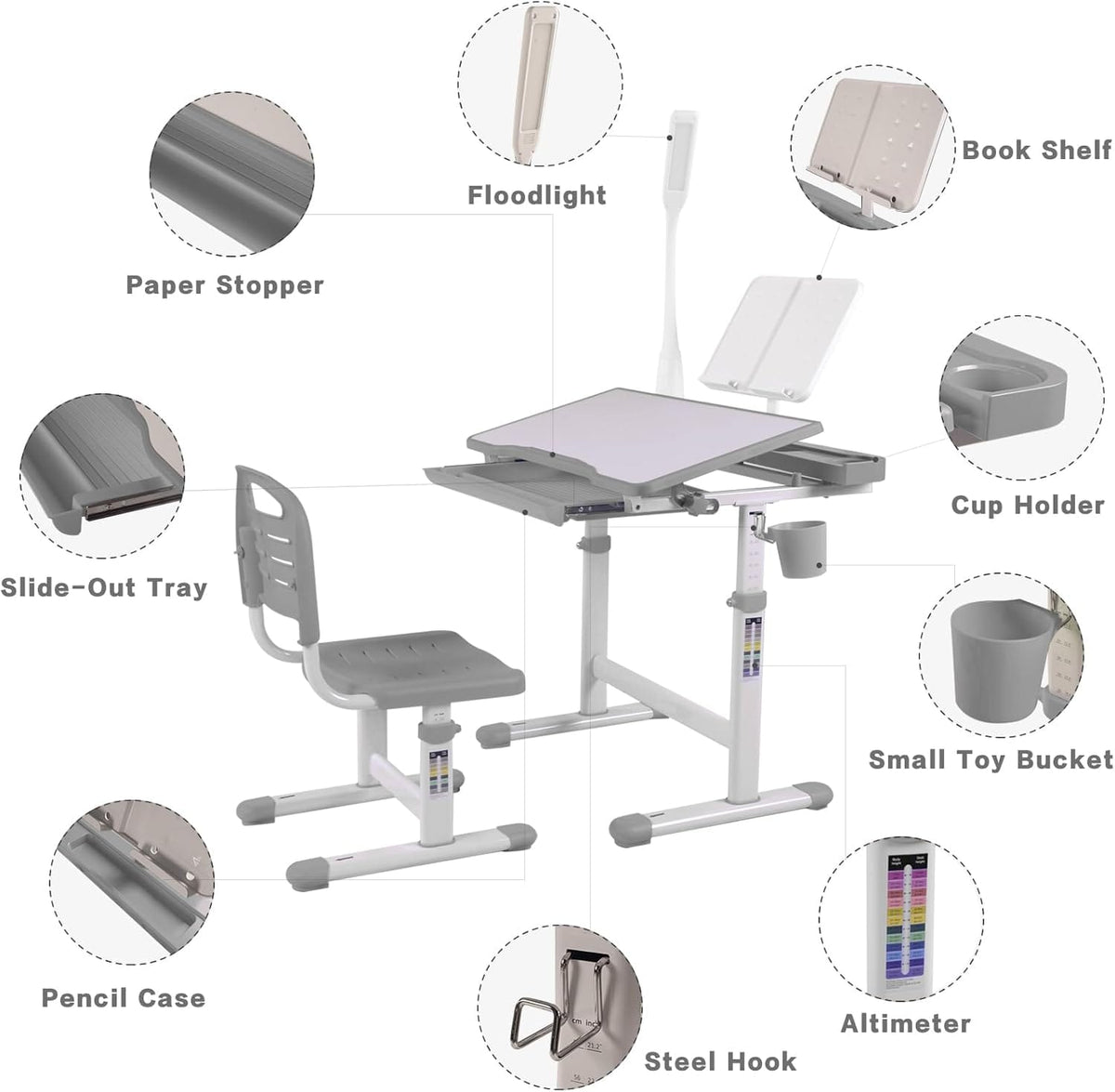 Gray Kids Desk & Chair Set - Adjustable Height Drafting Table