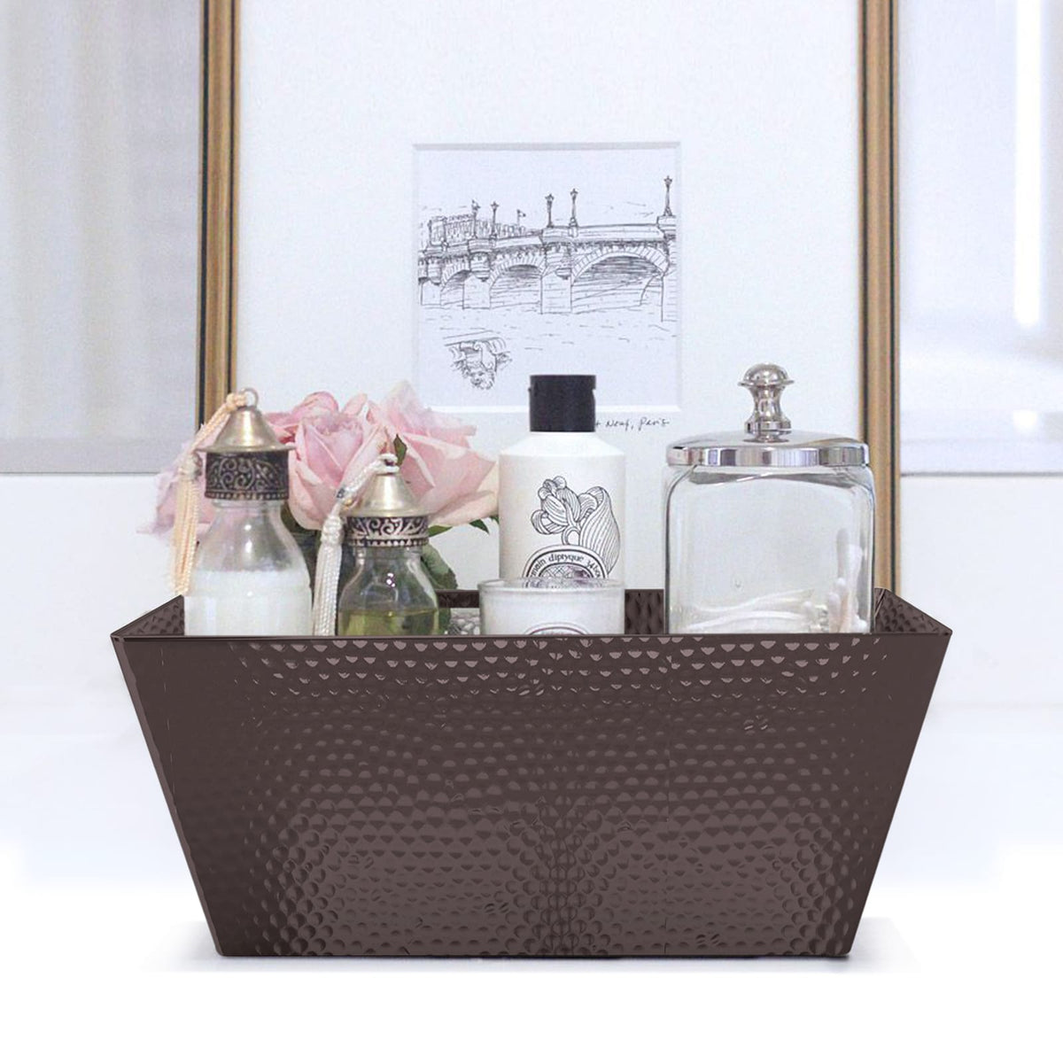 Oil-Rubbed Bronze Hammered Vanity Tray - Aluminum Storage Organizer