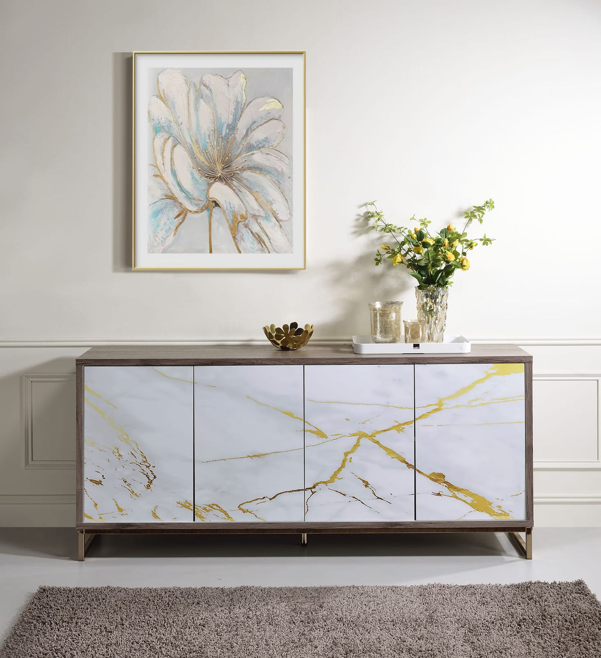 Champagne Synthetic Wood Console Cabinet - 16"W x 65"H x 30"D for Living Room