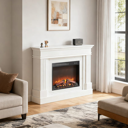 Living Room 44" Jasmine White Electric Fireplace with Mantel - Realistic Flame Effect