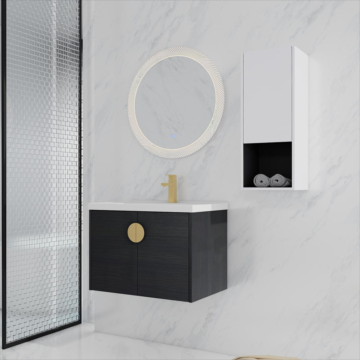 27.8" Wall Mounted Bathroom Vanity with Storage, Black Chestnut