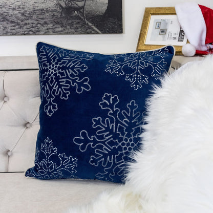 Blue Velvet Snowflake Throw Pillow Set 20x20