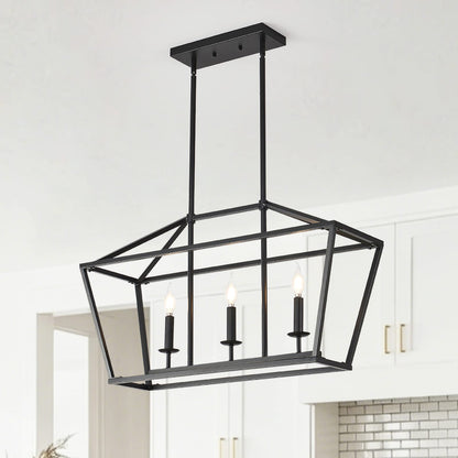 3-Light Farmhouse Kitchen Island Lighting - Matte Black