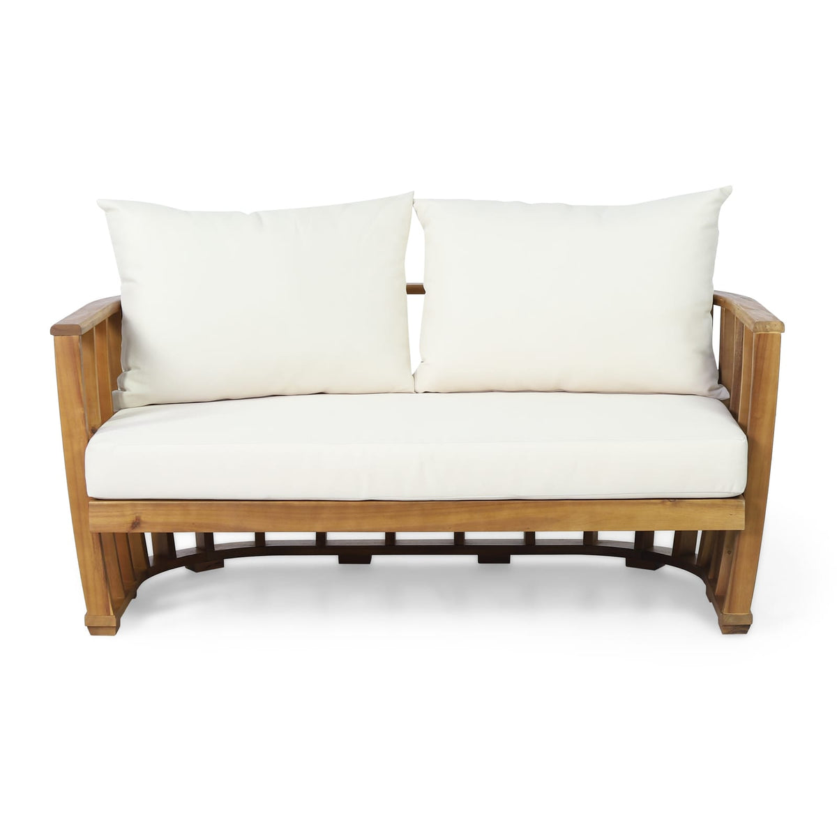 Beige Brown Acacia Wood Patio Loveseat & Coffee Table Set