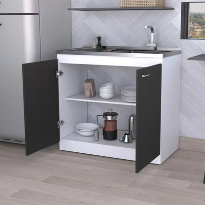 Black 2-Door Cabinet with Sink - Kitchen Storage