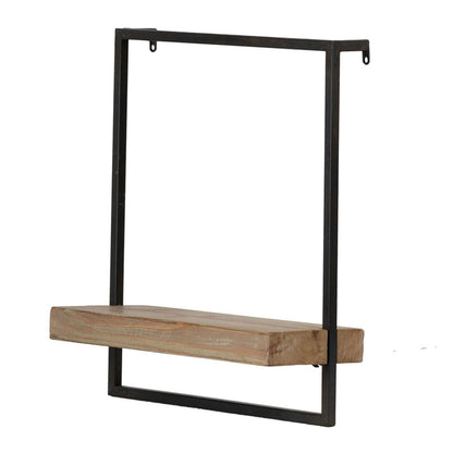 Yin 18 Inch Wall Shelf - Black Iron Brown Wood Display Shelves