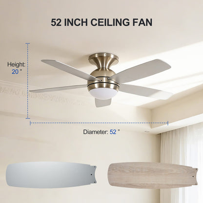 52 Inch Plywood Ceiling Fan with Light - Nickel Finish