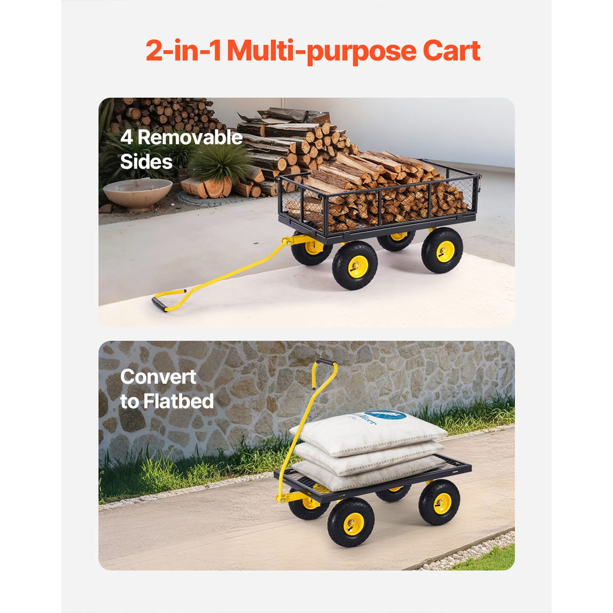 Yellow Black Metal Garden Cart - 900lb Capacity