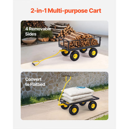 Yellow Black Metal Garden Cart - 900lb Capacity