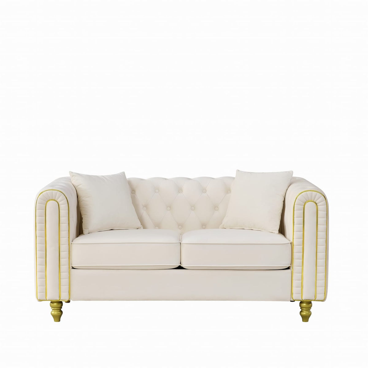 63" Beige Velvet Loveseat Sofa - Button Tufted Primary Living Space for Living Room