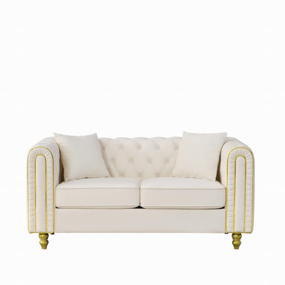 63" Beige Velvet Loveseat Sofa - Button Tufted Primary Living Space for Living Room