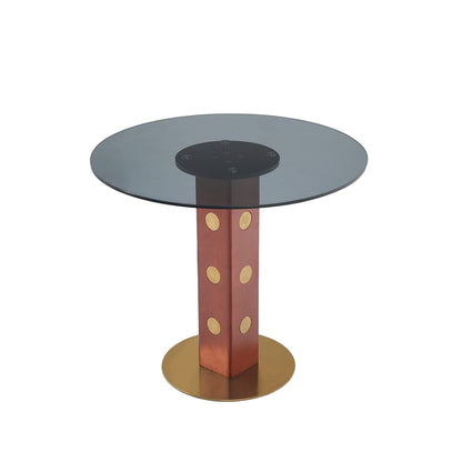 Modern Round Dining Table - 33.5" Tempered Glass, Walnut Wood