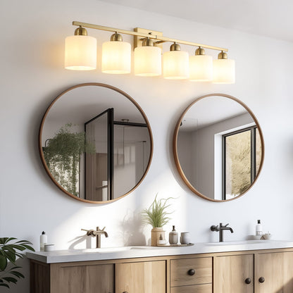 6 Light Gold Bathroom Vanity Light - Brushed Gold Fixture