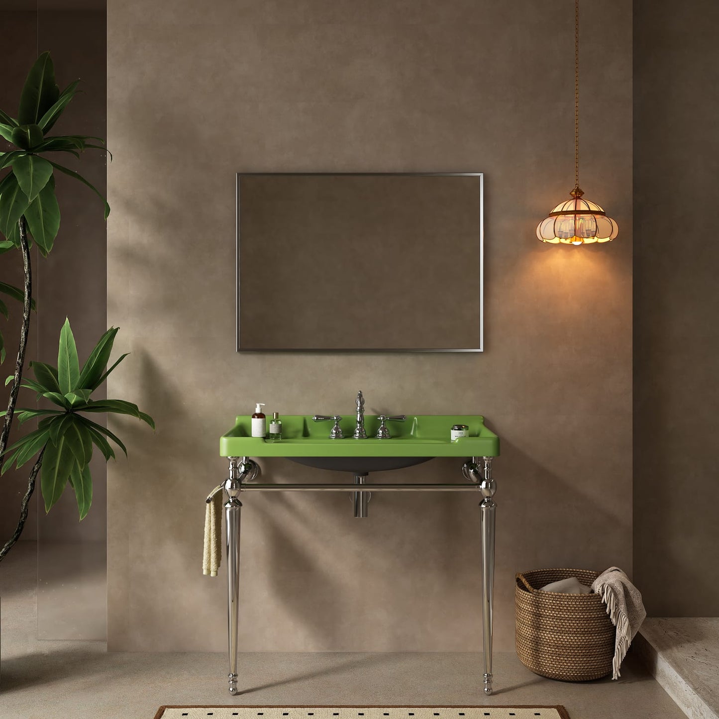 Chrome Green Ceramic Bathroom Vanity Sink - 36 Inch Console