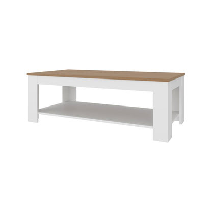 White Engineered Wood Dining Table with Shelf - 47.2" W