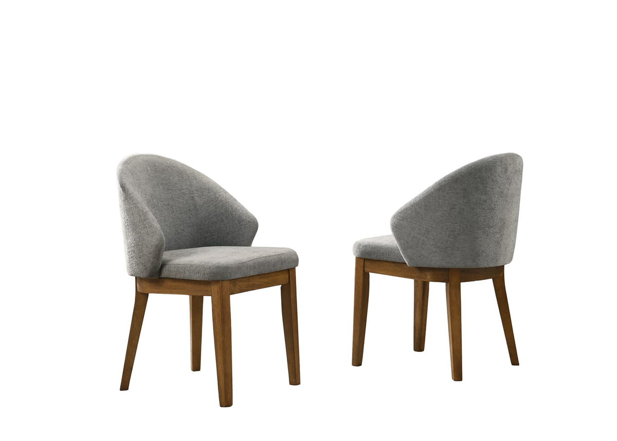 Walnut Round Dining Table Set - 5 Piece with Gray Chairs for Dining Room