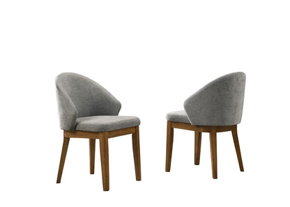 Walnut Round Dining Table Set - 5 Piece with Gray Chairs for Dining Room
