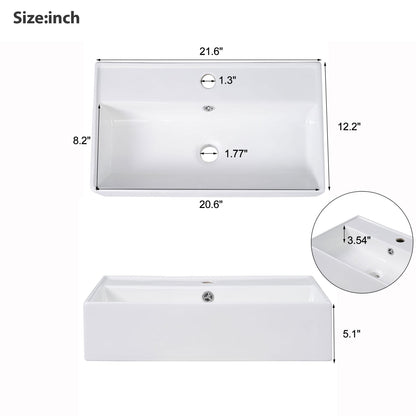 21.6" White Ceramic Bathroom Vanity - Sink Storage