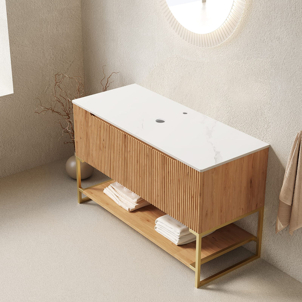 Carrara White Wood Vanity Cabinet with Sintered Stone Top