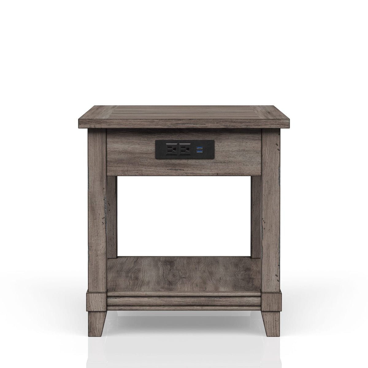Gray Solid Wood End Table with Storage - 26" x 24"
