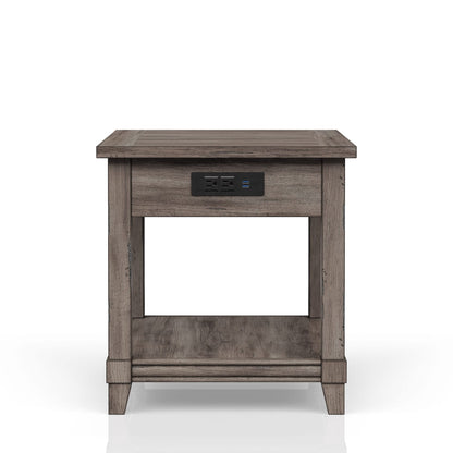 Gray Solid Wood End Table with Storage - 26" x 24"
