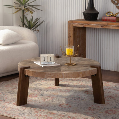 36.61" Round Natural Wood Coffee Table - Rustic Round Table for Living Room