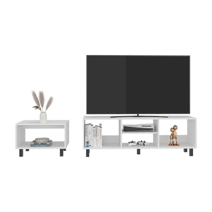 White Engineered Wood Coffee Table Set - 2 Piece TV Stand