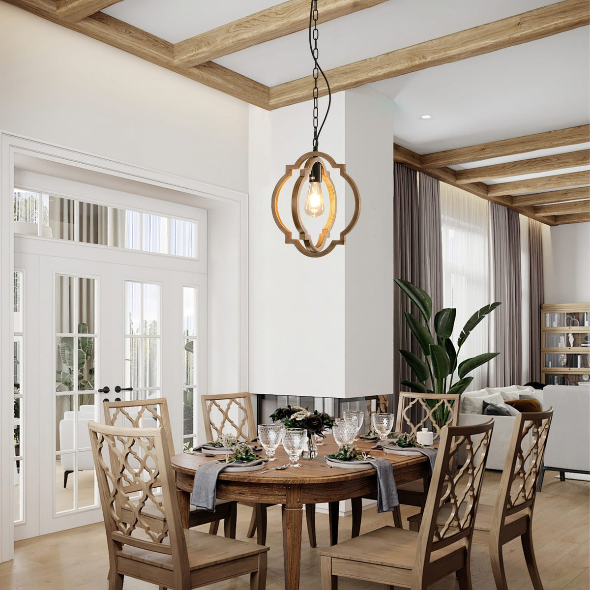 Black Brown Iron Wood Dining Room Chandelier