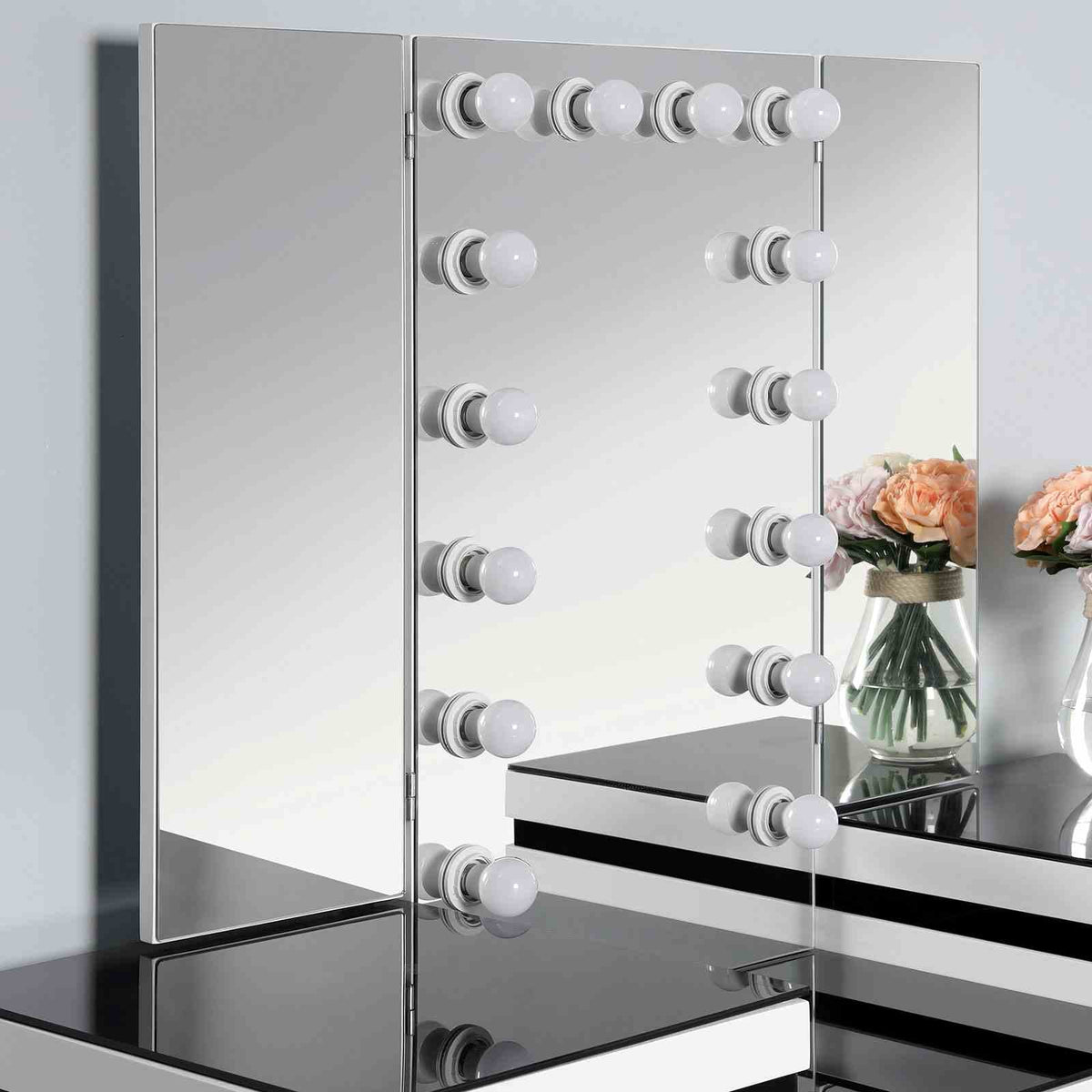 Black & White Fabric Bedroom Vanity Set with 5 Drawers