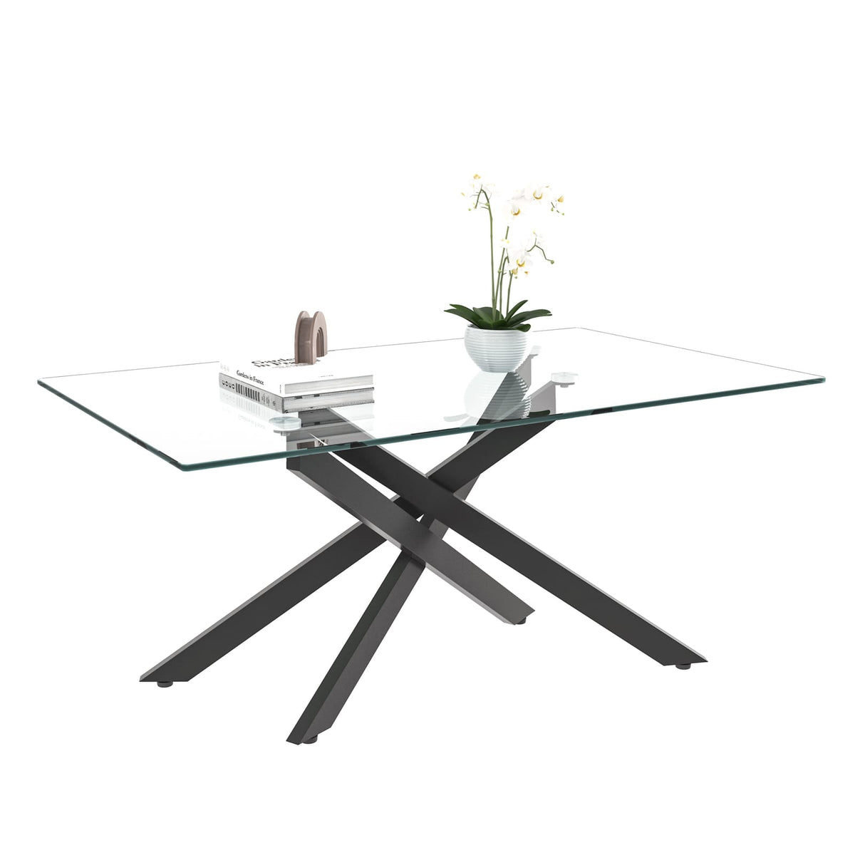 Black Tempered Glass Coffee Table - 39.37" Rectangular for Living Room