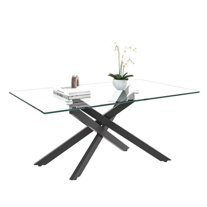 Black Tempered Glass Coffee Table - 39.37" Rectangular for Living Room