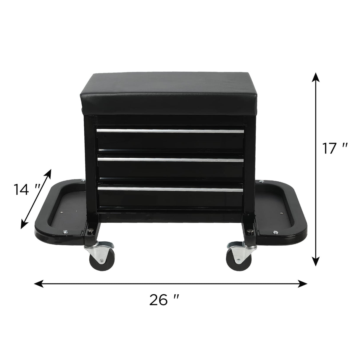 3 Drawer Tool Chest Rolling Seat - Black Steel