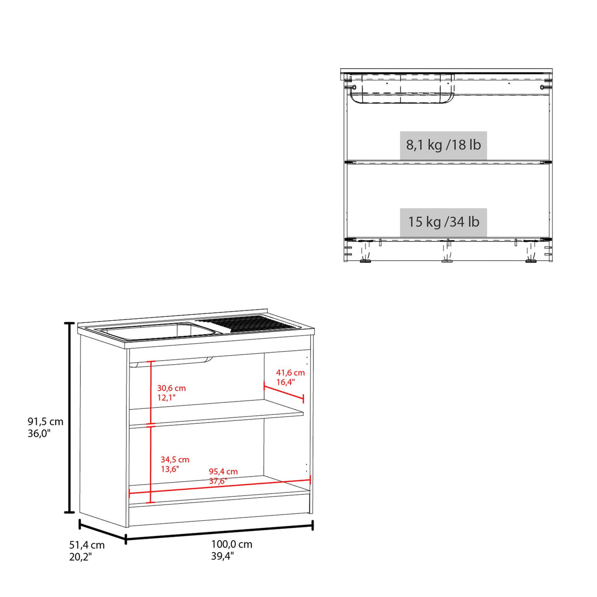 Zurich 39" Wide Utility Sink - Gray MDF Base Cabinet