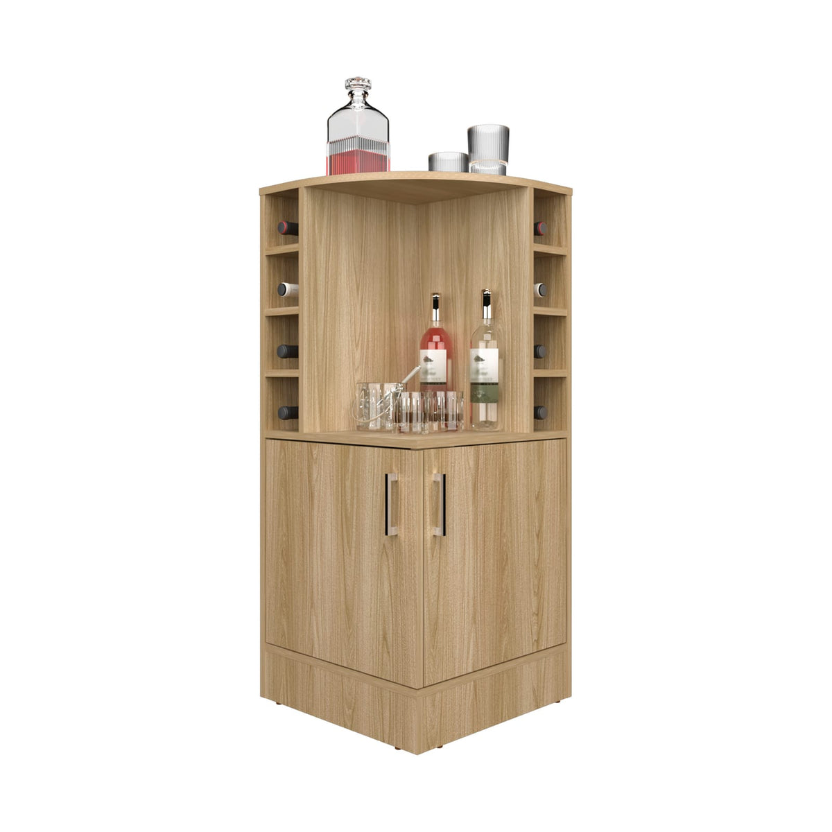 Bar Cabinet with 2 Doors & Wine Storage - Natural Wood for Living Room