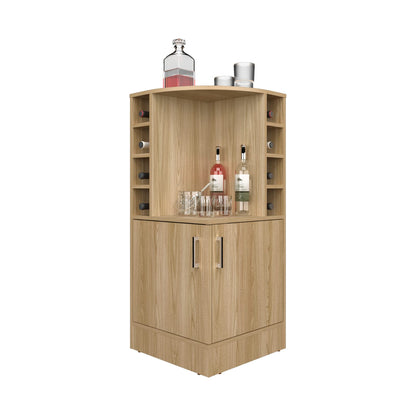 Bar Cabinet with 2 Doors & Wine Storage - Natural Wood for Living Room