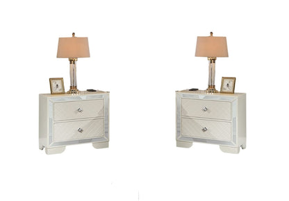 Cream Solid Wood Nightstand - 2 Drawers Storage Bedside Cabinet