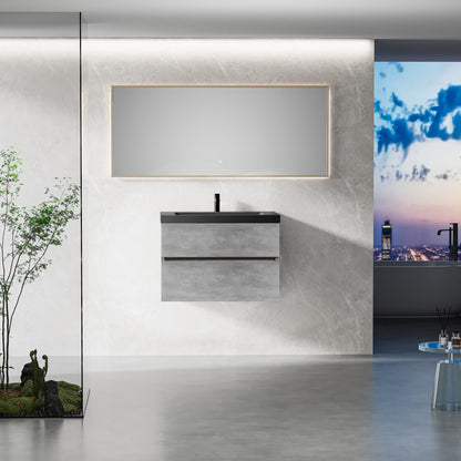 30 Inch Grey Floating Bathroom Vanity with Quartz Sand Sink