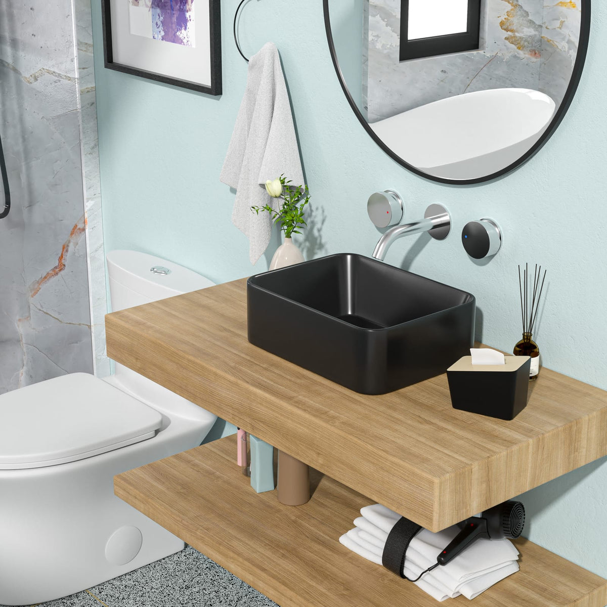 16x12 Matte Black Ceramic Bathroom Sink Vanity