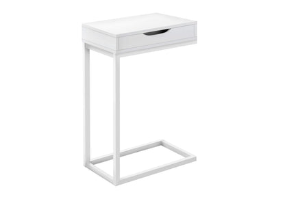 White Metal Accent Table with Storage Drawer for Living Room