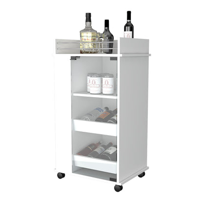 White Mobile Bar Cart - 3 Shelf Pine Cabinet