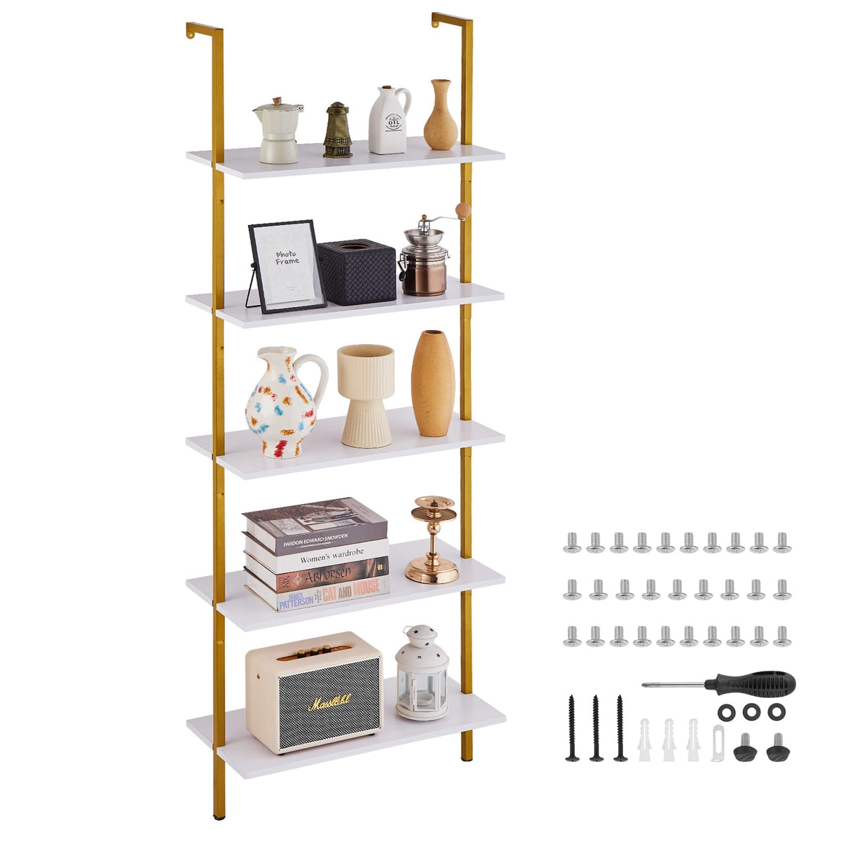 Gold Iron Wall Shelf Storage Rack for Living Room Display