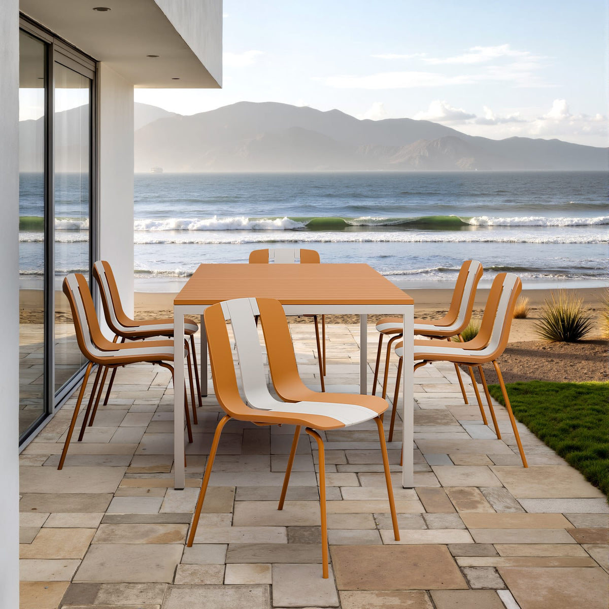 Beige Tropical Orange White Patio Chairs 4 Pack Outdoor Seating