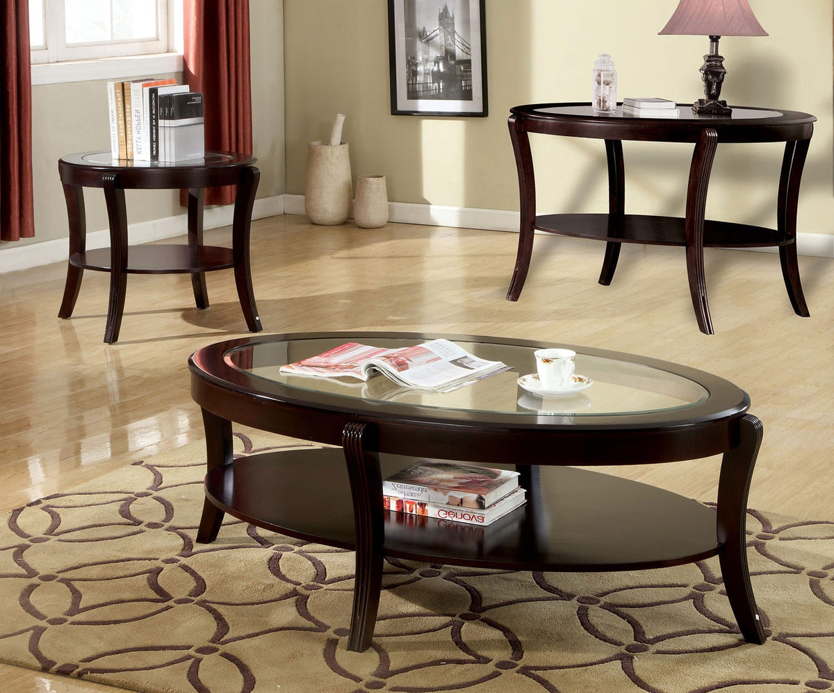 Contemporary Espresso End Table - Glass Top, Solid Wood Shelf