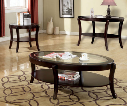 Contemporary Espresso End Table - Glass Top, Solid Wood Shelf